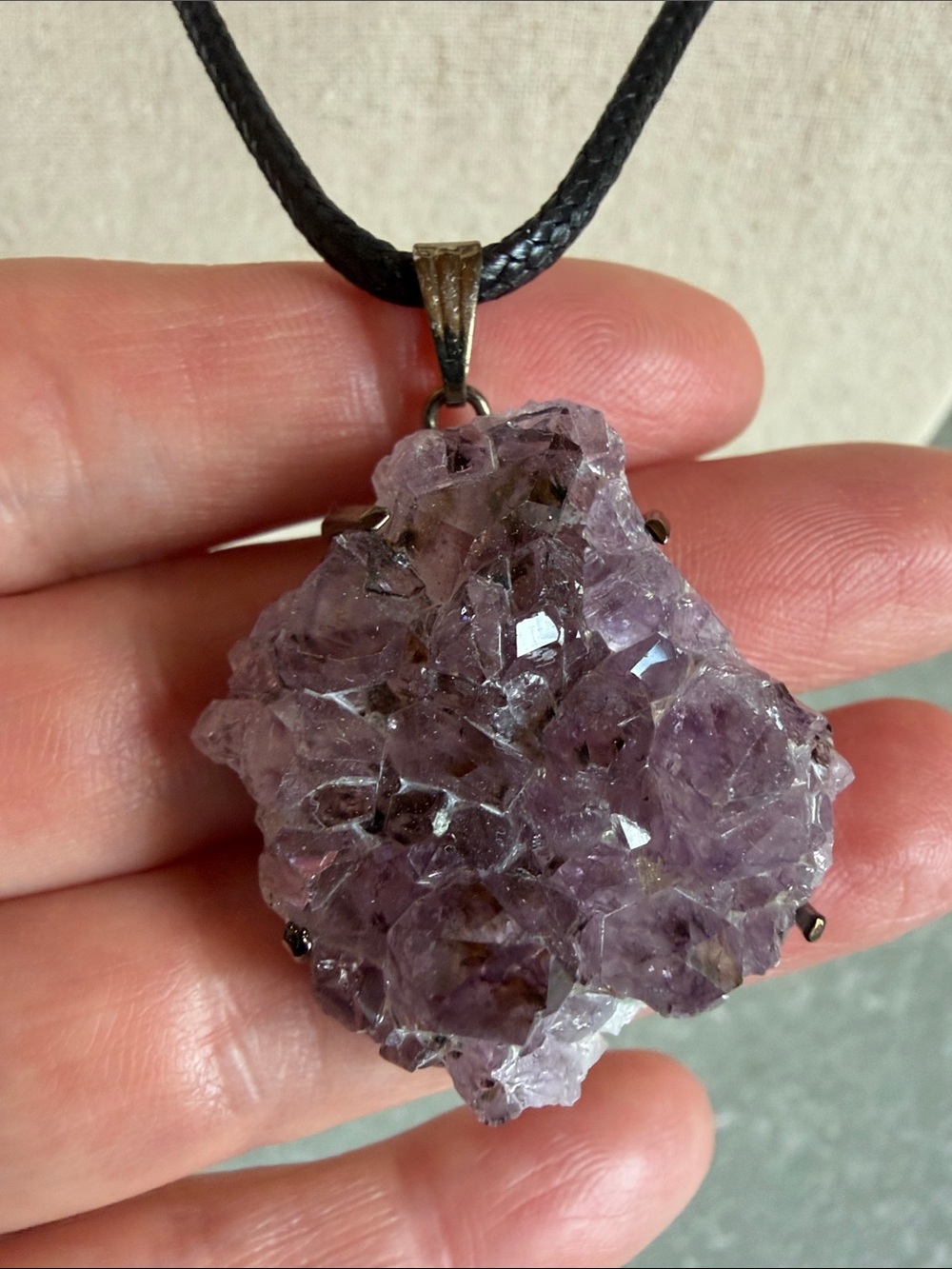 Natural Amethyst Druzy Crystal Cluster Pendant Necklace Boho